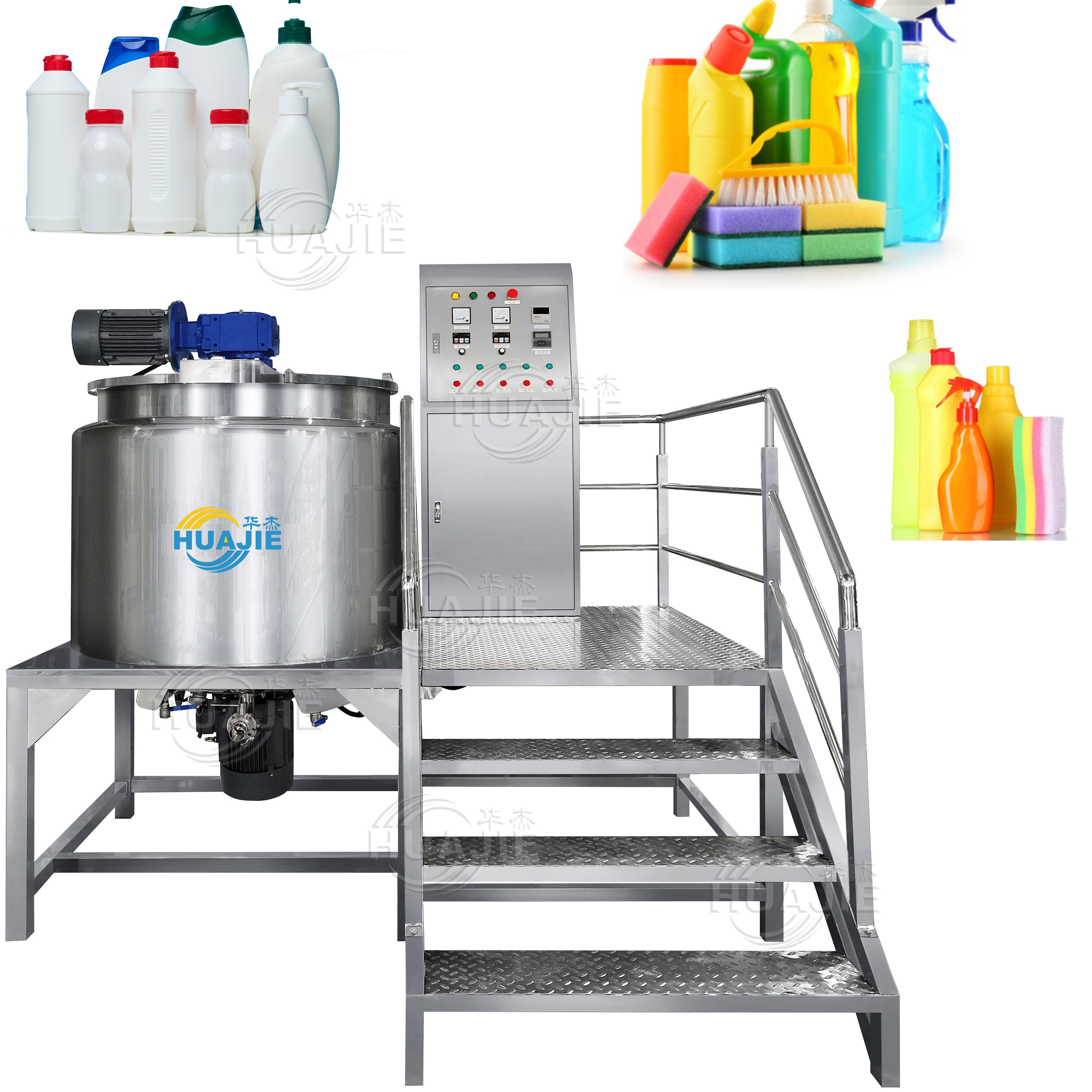 HUAJIE Stainless Steel Small 500l Shower Gel Mixing Liquid Soap Reactor Mixer Tank Hand Wash Detergent Shampoo Making Machines