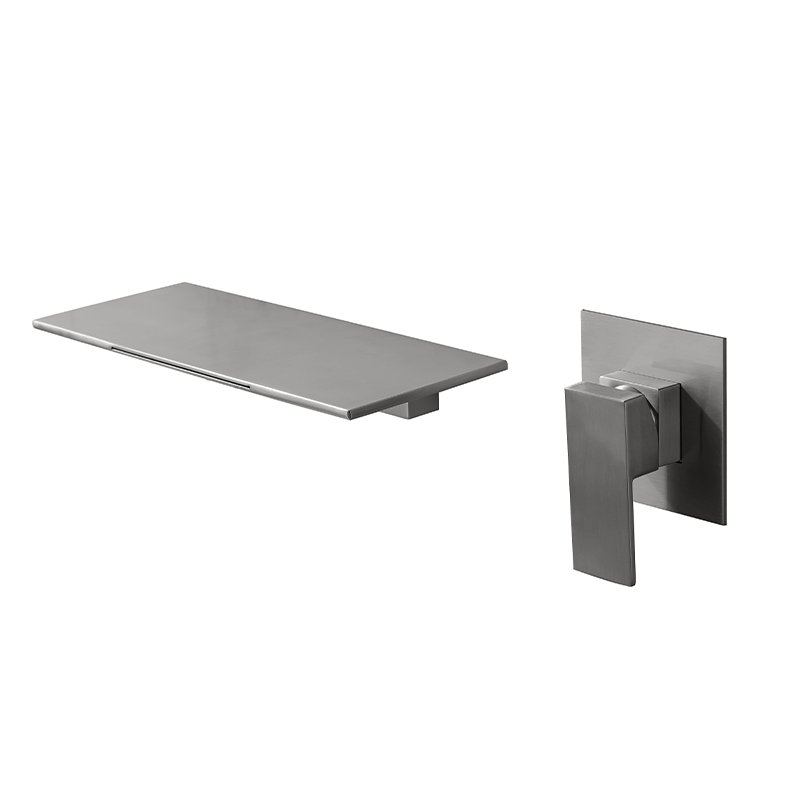 luxury wall mounted waterfall spout basin faucet concealed basin mixer with shower gel shelf holder