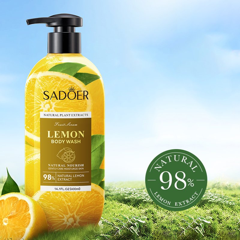 OEM SADOER Lemon 24K Fragrance Lasting Cleansing Smoothing Body Care Wash Shower Gel Body Wash Gel Gold Natural Adults Bath Gel