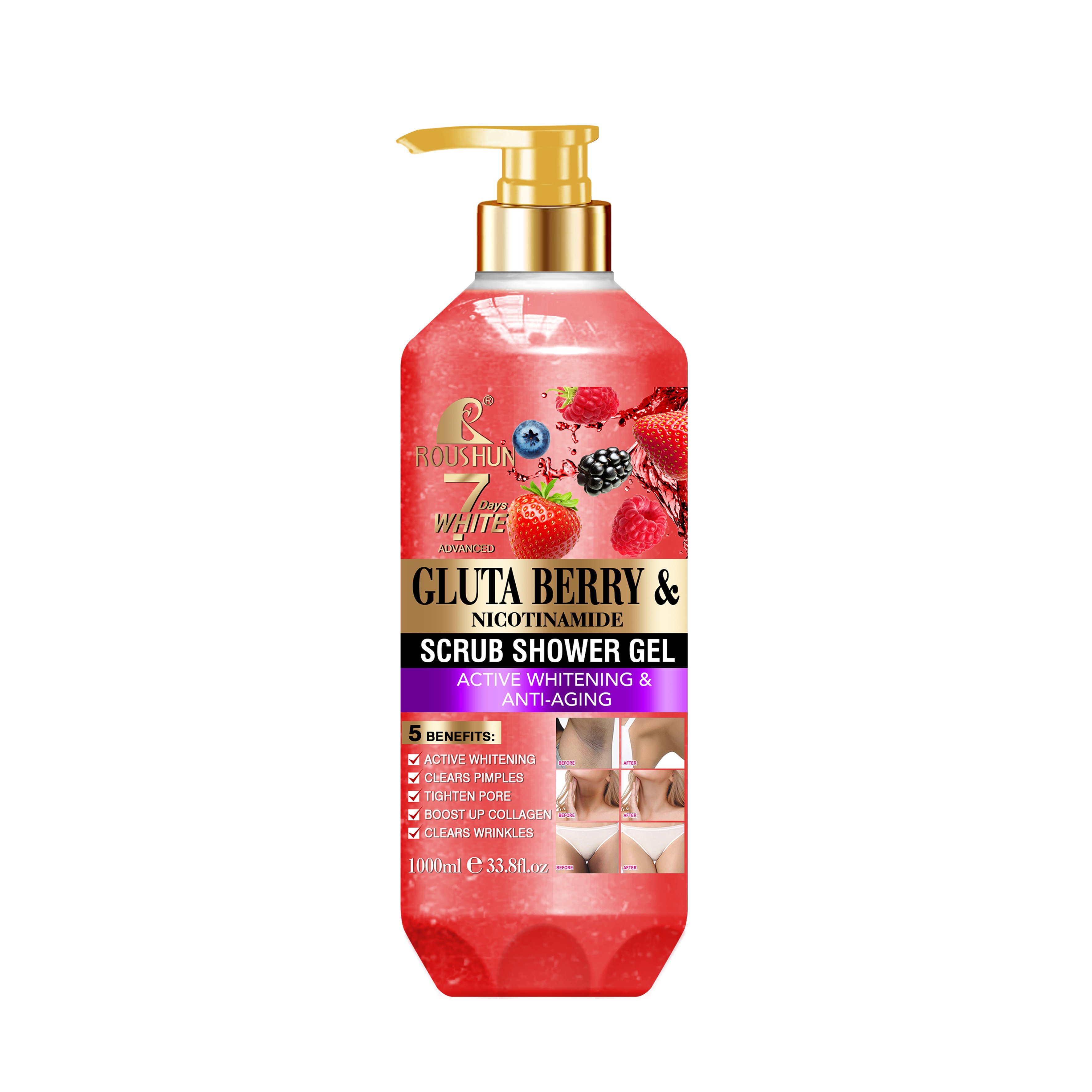 ROUSHUN Custom Lightening Body Wash Shower Gel Exfoliating Gluta Berry Scrub Shower Gel
