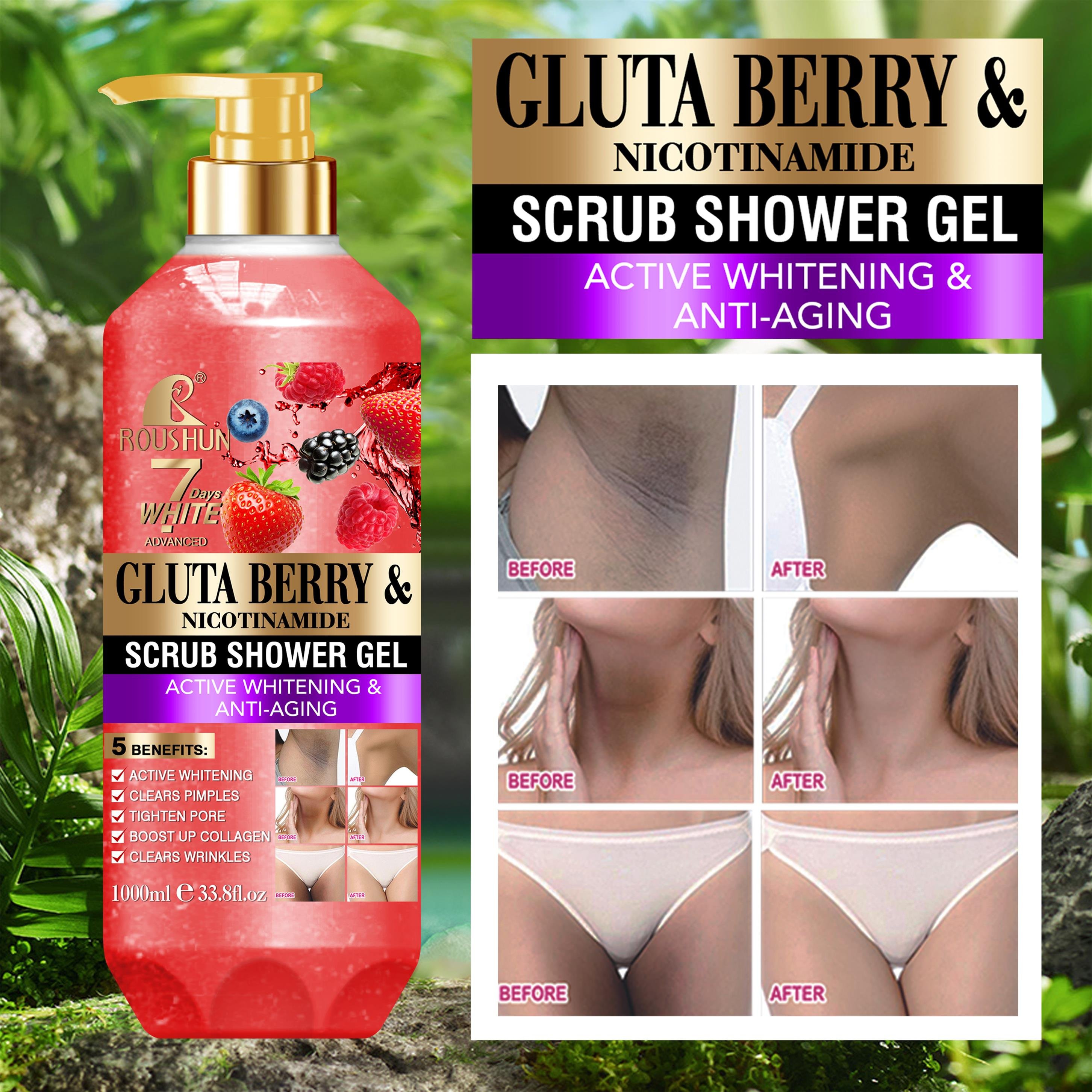 ROUSHUN Custom Lightening Body Wash Shower Gel Exfoliating Gluta Berry Scrub Shower Gel