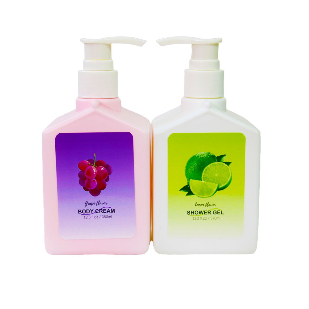 Private Label 370ml Brightening Shower Gel Aloe Vera Grapes Lemons Kojic Acid Moisturizing Whitening Body Wash 4 pack Set