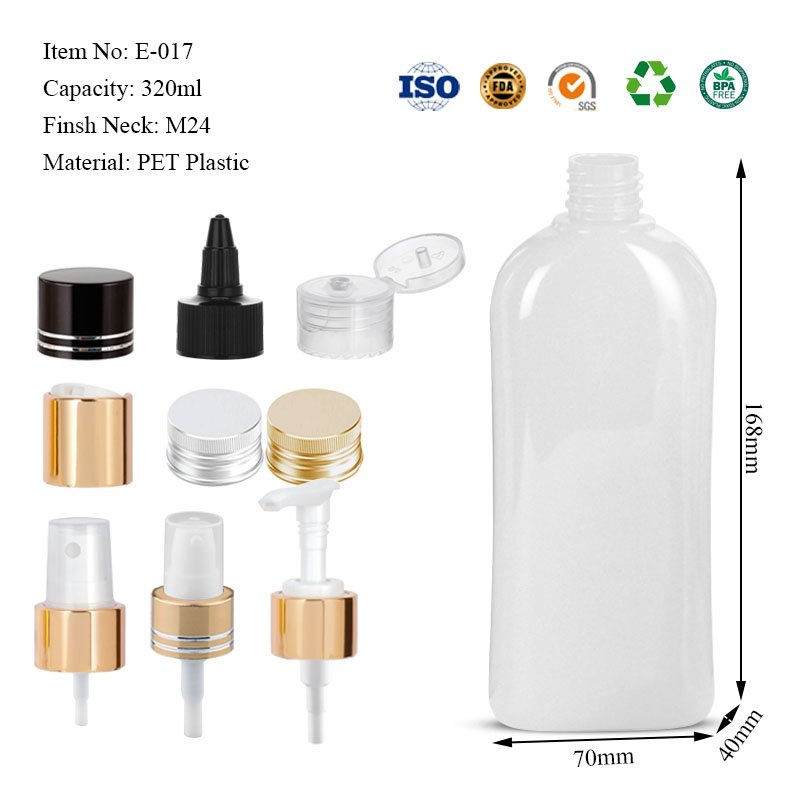 Custom 300ml 10 oz PET Plastic Flat Lotion Squeeze Bottle Shampoo Pump Bottle