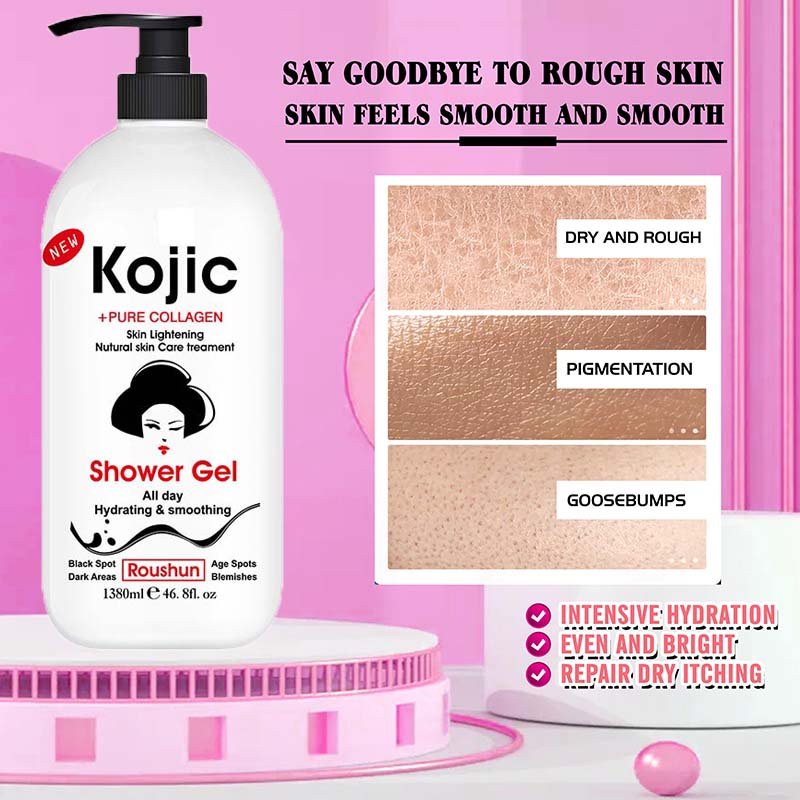 Private Label Organic Exfoliating Refreshing Skin Body Wash Deep Cleansing Kojic Acid shower gel