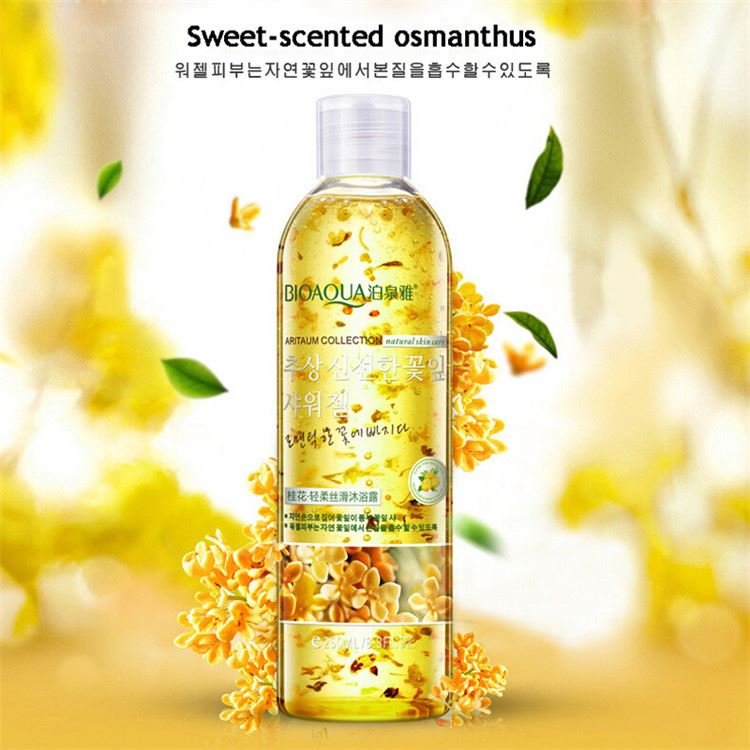 customized private label bioaqua bulk all natural osmanthus flower petals deep moisturizing whitening sexy body wash shower gel