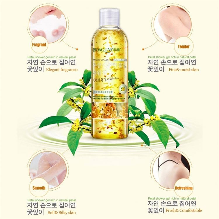 customized private label bioaqua bulk all natural osmanthus flower petals deep moisturizing whitening sexy body wash shower gel