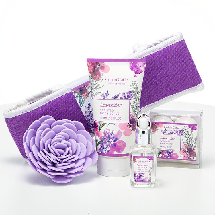 Hot sell factory price Purple lavender fragrance basket Bathing set shower gel packaging home spa bath salts body lotion OEM&ODM