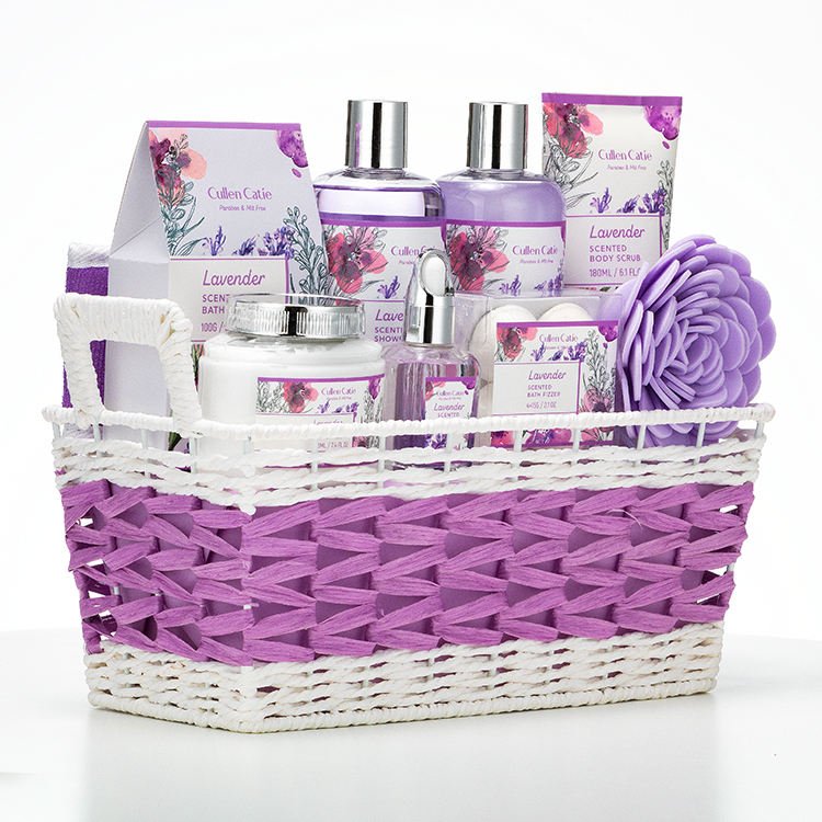 Hot sell factory price Purple lavender fragrance basket Bathing set shower gel packaging home spa bath salts body lotion OEM&ODM