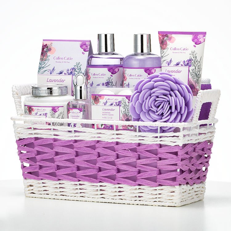 Hot sell factory price Purple lavender fragrance basket Bathing set shower gel packaging home spa bath salts body lotion OEM&ODM