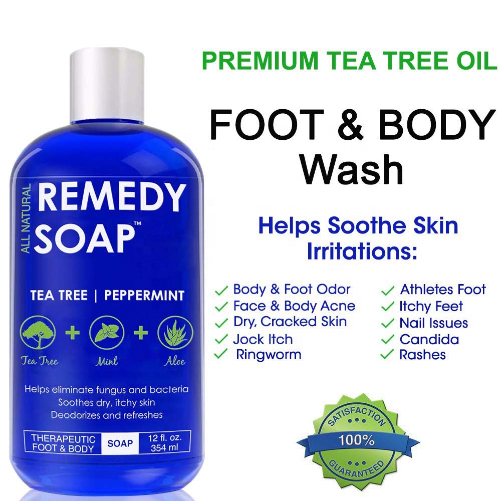 Wholesale OBM skin whitening peppermint aloe vera moisturizing organic body bath shower gel remedy soap tea tree oil body wash