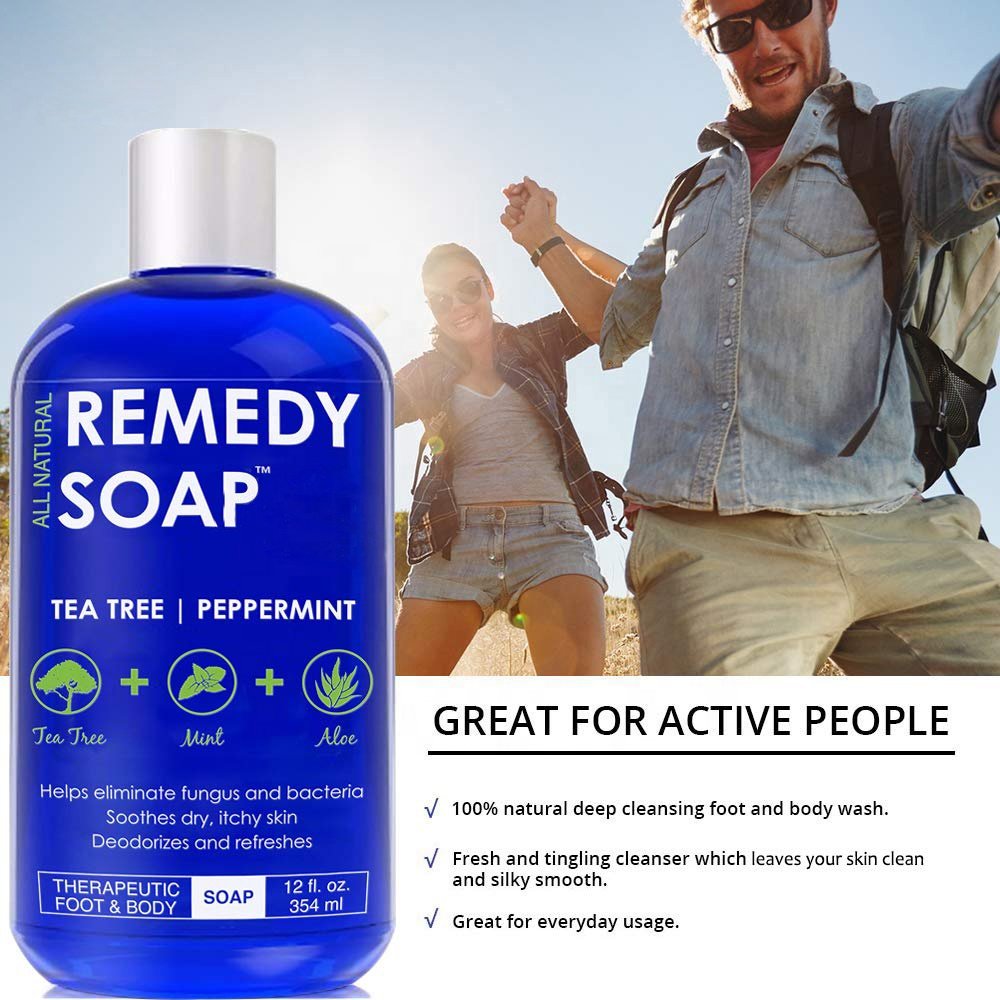 Wholesale OBM skin whitening peppermint aloe vera moisturizing organic body bath shower gel remedy soap tea tree oil body wash