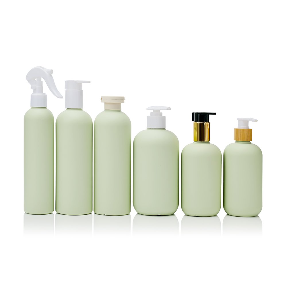 Popular Custom Soft Touch Green HDPE Shampoo and Hair Conditioner Container 200ml 300ml 500ml Plastic Shower Gel Squeeze Bottle