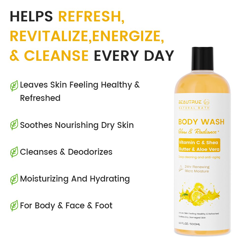 Wholesale Custom Organic Natural Fragrance Vitamin C Aloe Body Wash Shower For Men Women Cleaning Nourishing Smooth Body Bath