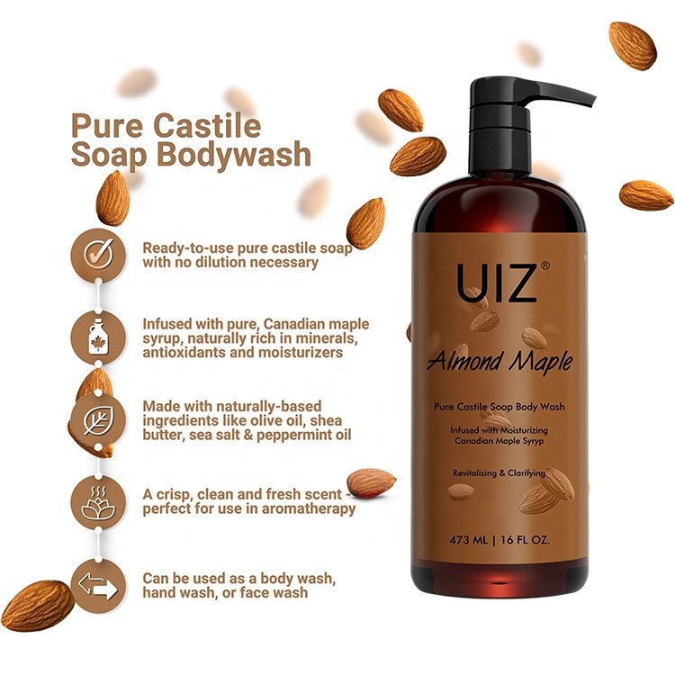 Almond Maple Body Wash Moisturizing Skin Fresh Fragrance Brightening Peeling Original Pure Castile Soap Shower Gel
