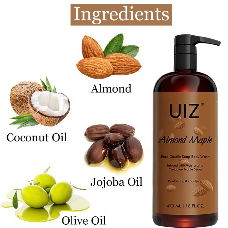 Almond Maple Body Wash Moisturizing Skin Fresh Fragrance Brightening Peeling Original Pure Castile Soap Shower Gel