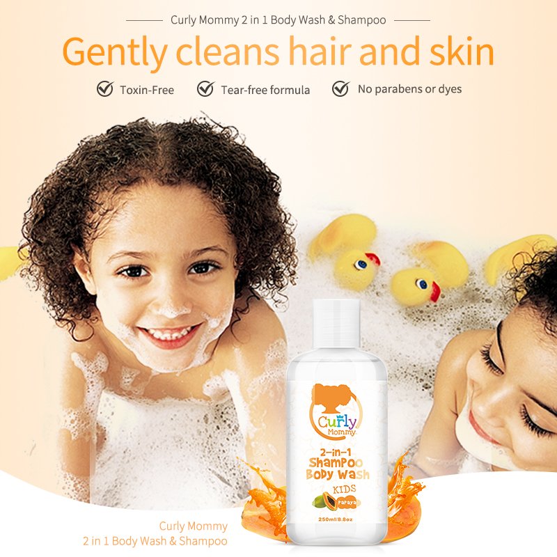 CURLYMOMMY Gentle and non irritating formula kids and baby 2 in 1 shower gel and shampoo with private label