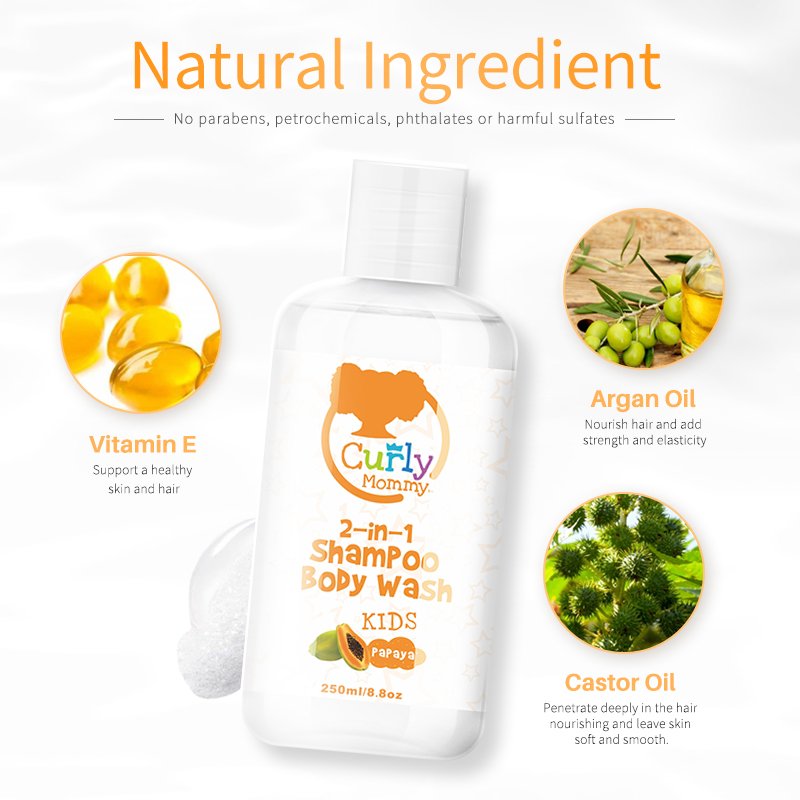 CURLYMOMMY Gentle and non irritating formula kids and baby 2 in 1 shower gel and shampoo with private label