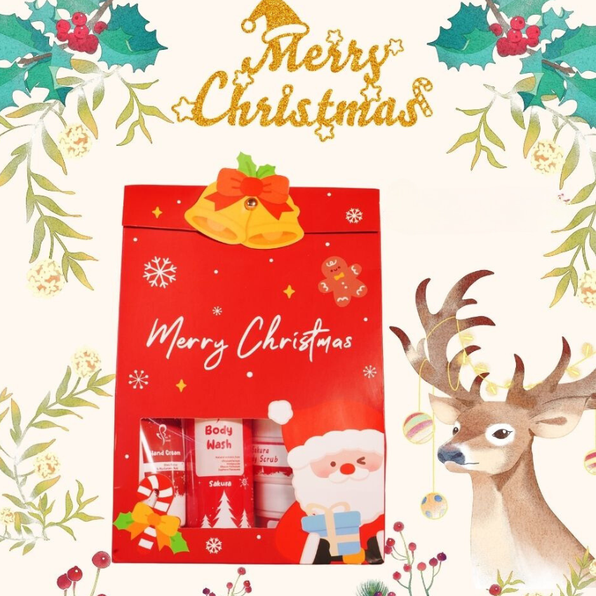 Custom Wholesale OEM Sakura Shower Gel Body Lotion Body Scrub Hand Cream Christmas Spa Bath Set For Women Gift