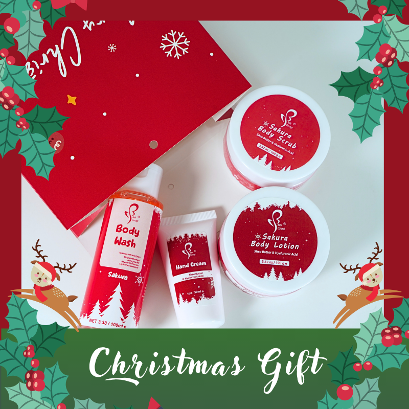 Custom Wholesale OEM Sakura Shower Gel Body Lotion Body Scrub Hand Cream Christmas Spa Bath Set For Women Gift