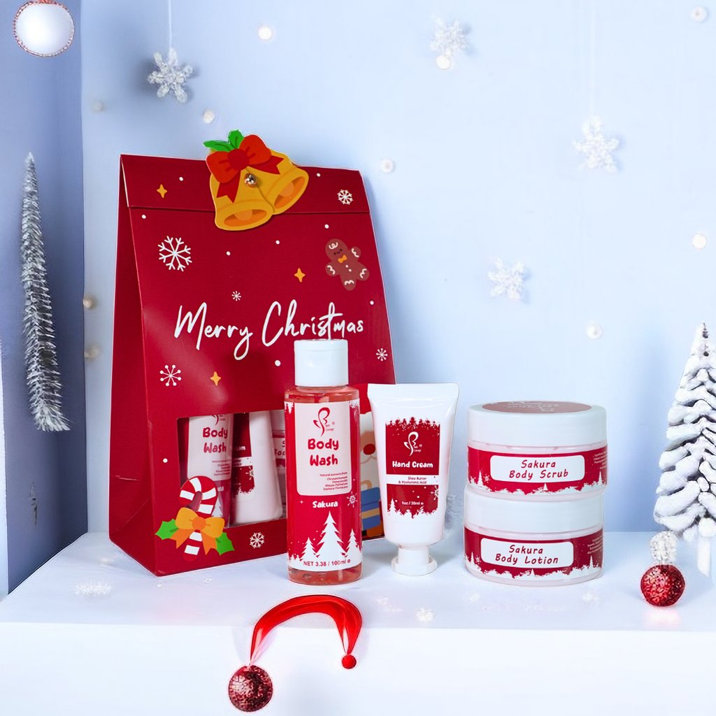 Custom Wholesale OEM Sakura Shower Gel Body Lotion Body Scrub Hand Cream Christmas Spa Bath Set For Women Gift