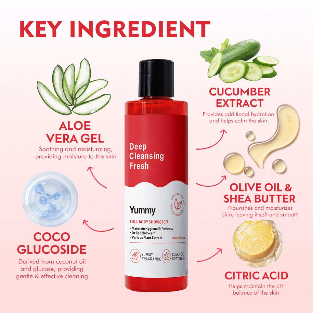 OEM Deep Cleanseing Fresh Yummy Full Body Shower Gel 180ml Provide Refreshing and gentle cleanse for Body Wash shampoo