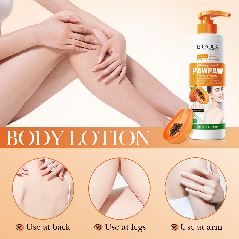 OEM BIOAQUA Wholesale Papaya Shower Gel Moisturizing Whitening Body Lotion Bath Salts Exfoliating Scrub Body Wash Skin Care Set
