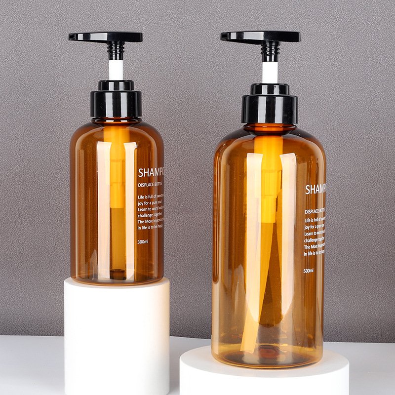 Hotel Shampoo Bottle 300ml 500ml Plastic Lotion Sub Bottle PET Wash and Care Press Shower Gel Bottle Cosmetic Screen Printing