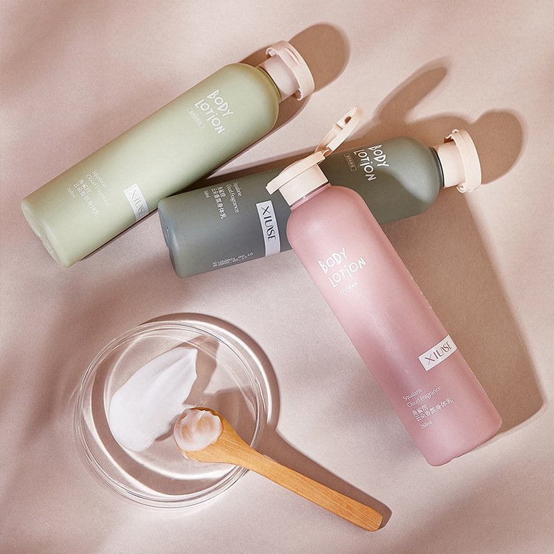 Plastic Bottle 250ml Scrub Shower Gel Bottle Cosmetic Shampoos Bottle Wholesale Custom Pink Blue Yellow Cosmetic Packaging PET