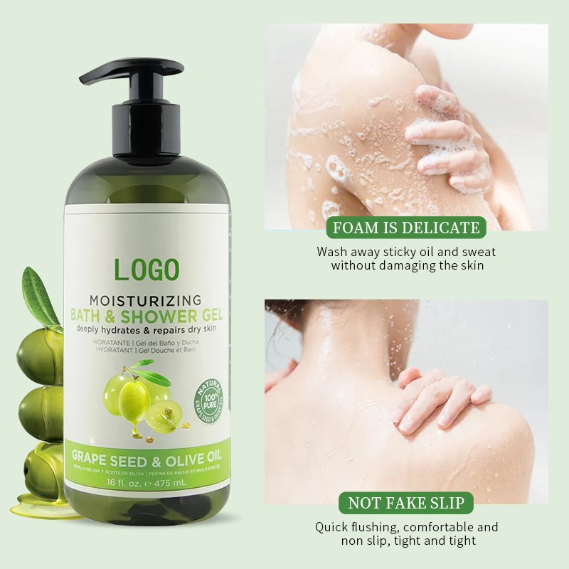 OEM 475ml customized grape seed oil olive shower gel Moisturizing Body Wash Cleansing Smooth Skin