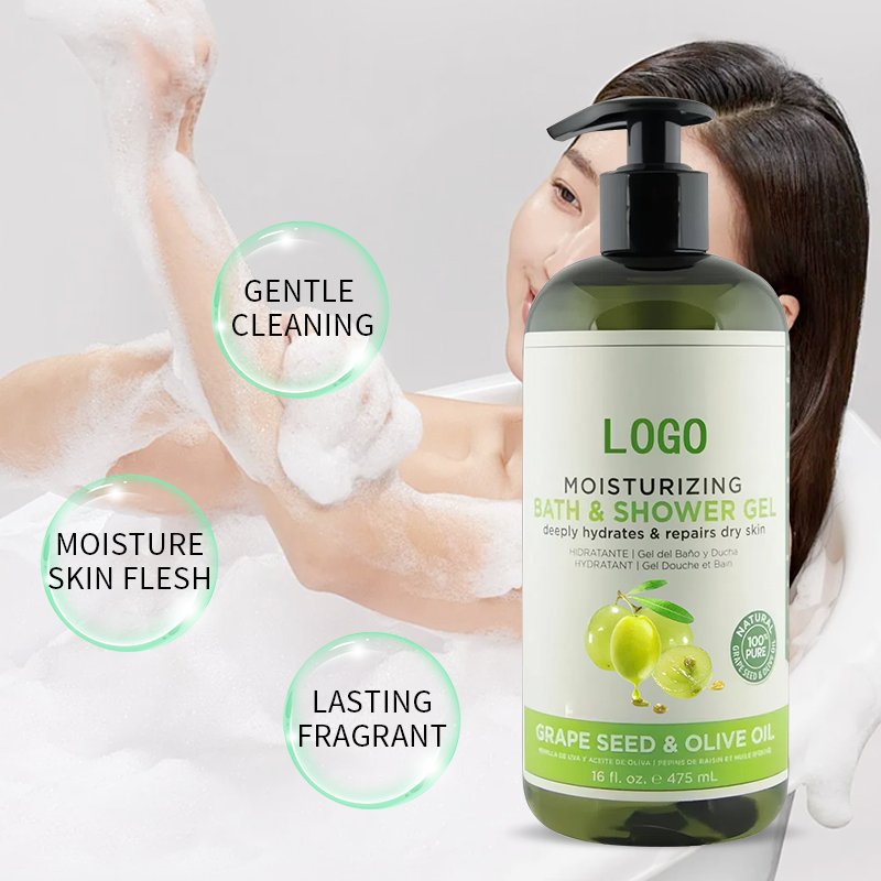 OEM 475ml customized grape seed oil olive shower gel Moisturizing Body Wash Cleansing Smooth Skin