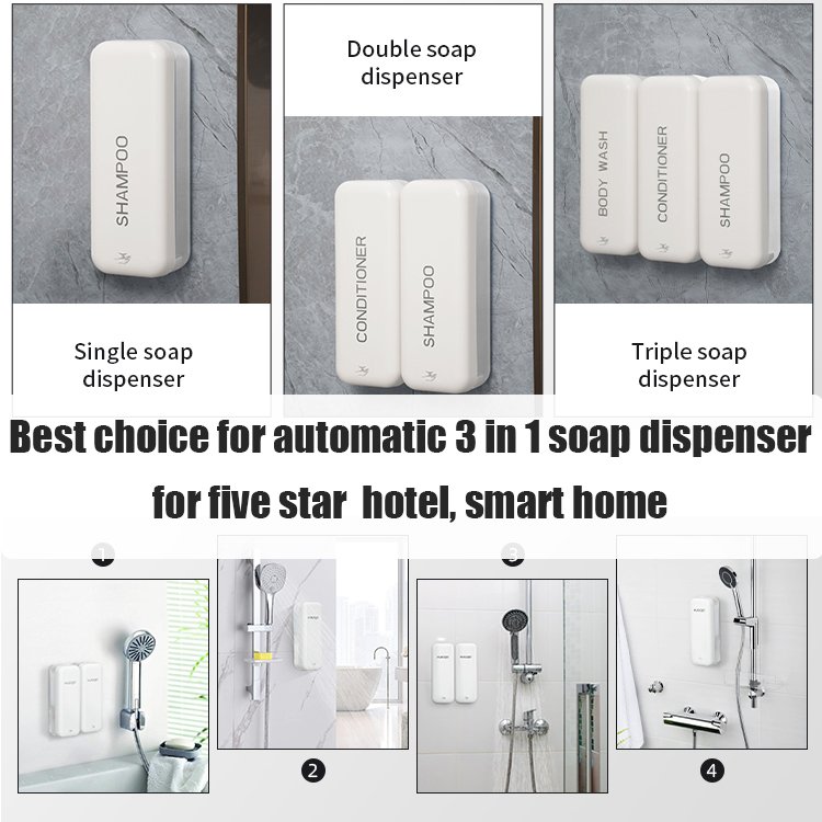 Smarlean HF1 Automatic bathroom soap dispenser abs black Wall Mount 3 in 1 Hotel Liquid Foam Soap Shampoo Shower Dispenser