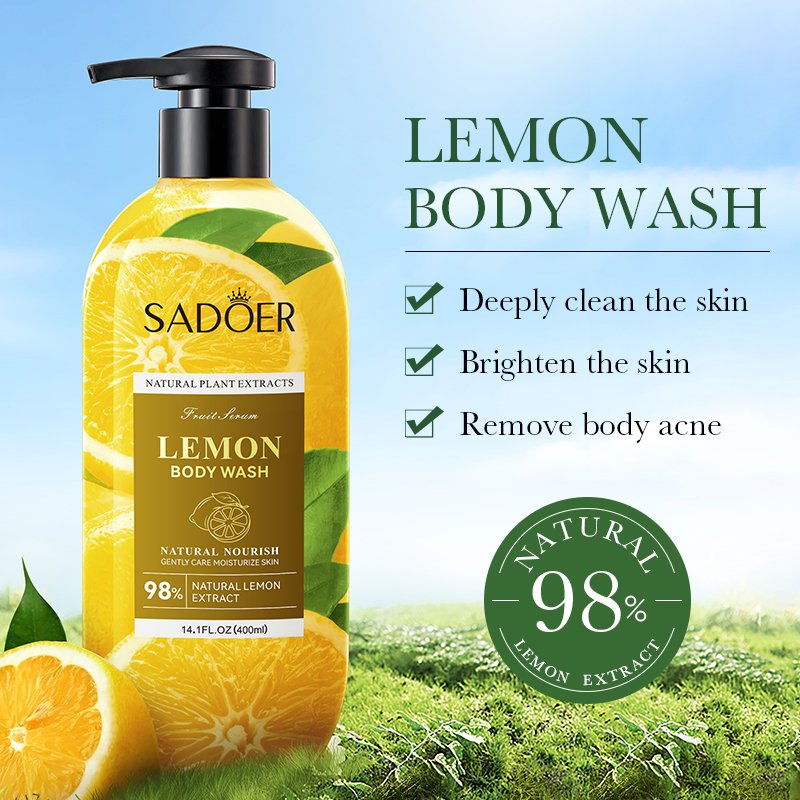 OEM Private Label Organic Lemon Whitening Moisturizing Lightening Body Wash Shower Gel Bottle Bath Liquid Soap Wholesale Adults