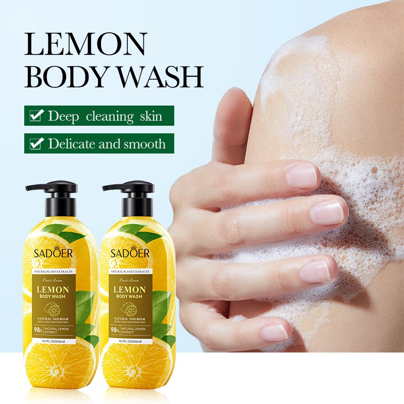 OEM Private Label Organic Lemon Whitening Moisturizing Lightening Body Wash Shower Gel Bottle Bath Liquid Soap Wholesale Adults