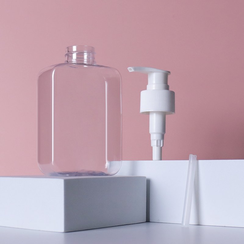 cosmetic face wash pump bottle 200ml pet clear square lotion bottle with black plastic pump head