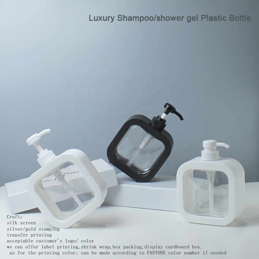 Good Selling 300ml Plastic Square Empty Shower Gel Body Hand Lotion Facial Cleanser Package With Pump Lotion Cap