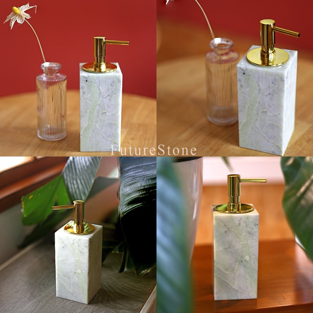 Customized Natural Marble Shampoo Bottle 300/400/500/600ml Square Lotion Pump Shampoo Bottle Shower Gel Bottles Packaging