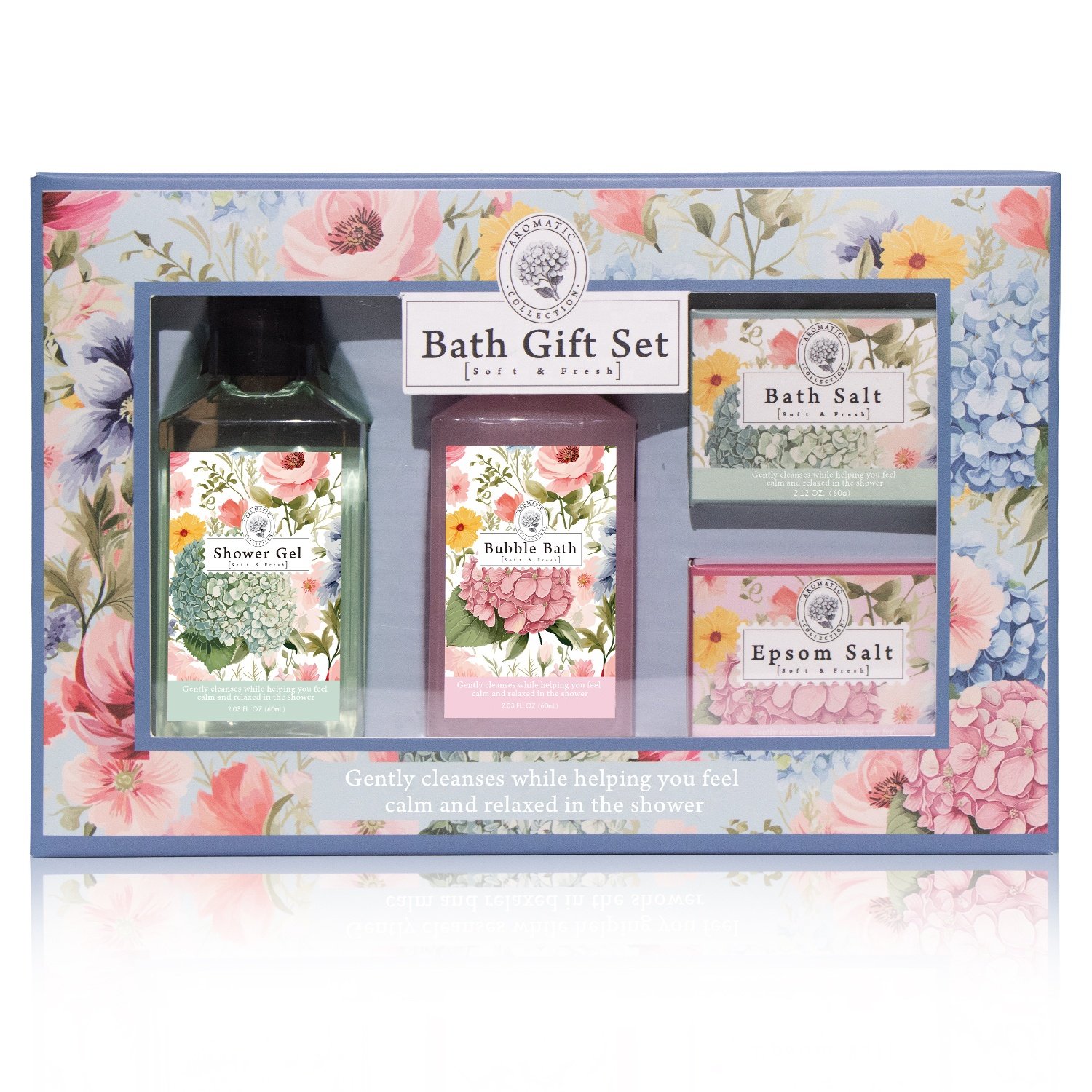 Customizable Floral Scented Bath Gift Set with Shower Gel Bubble Bath Epsom Salt Bath Salt in Window Paper Box MOQ 1000