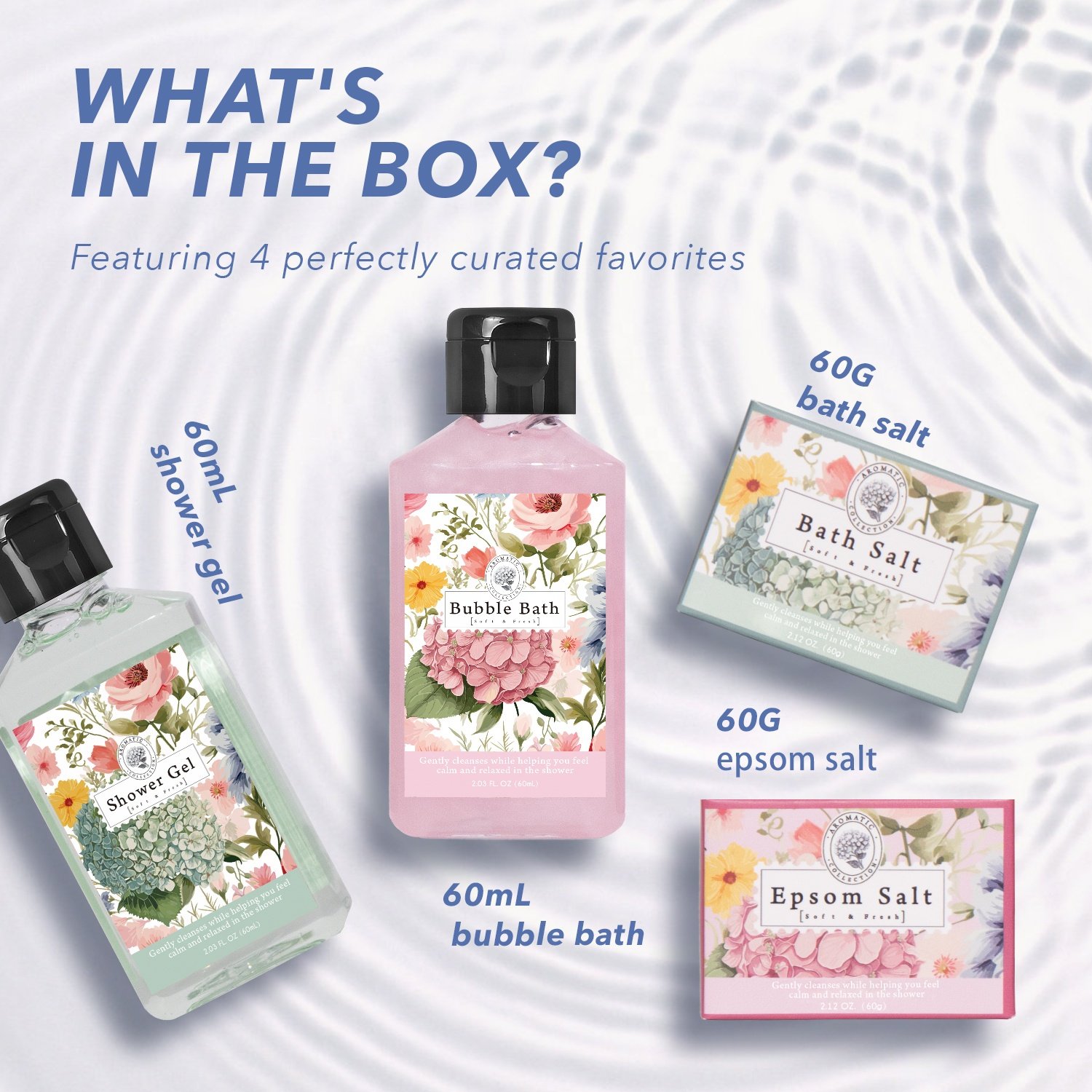 Customizable Floral Scented Bath Gift Set with Shower Gel Bubble Bath Epsom Salt Bath Salt in Window Paper Box MOQ 1000