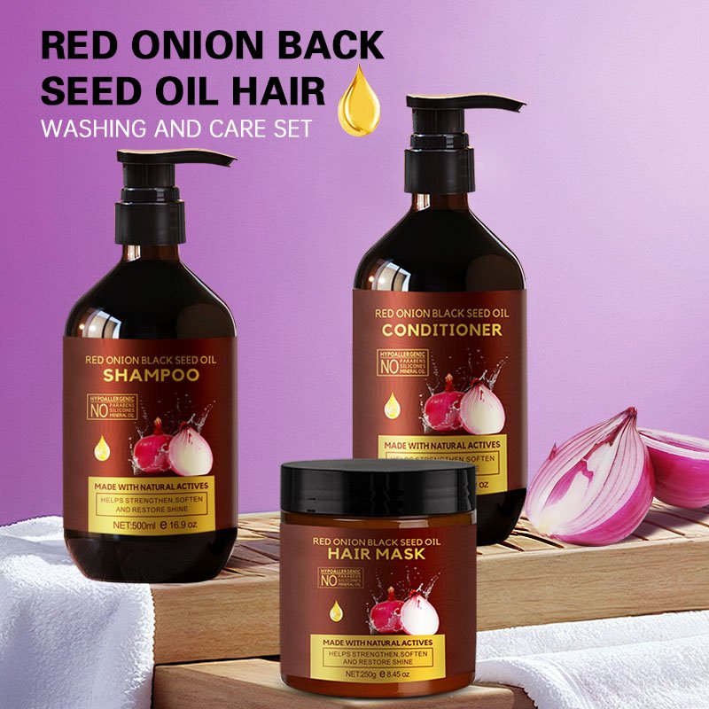 Private Label Red Onion Hair Growth Oil Cold Vegan Sulfate Free Shampoo and Conditioner Set Hair Fast Growth OEM