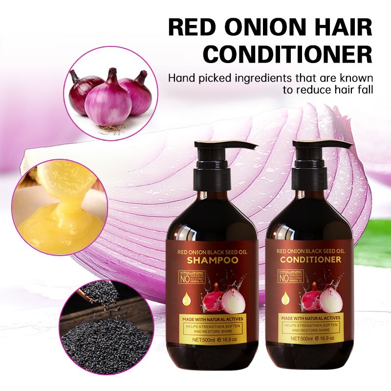 Private Label Red Onion Hair Growth Oil Cold Vegan Sulfate Free Shampoo and Conditioner Set Hair Fast Growth OEM