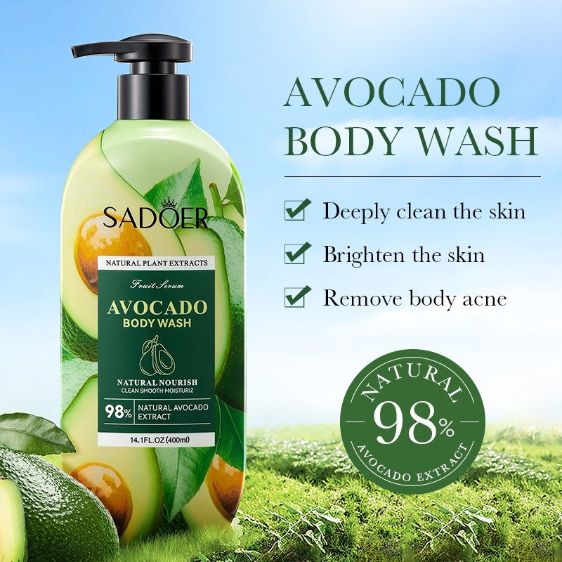 BIOAQUA SADOER Avocado Papaya Coconut Vitamin C Organic Shower Gel Cleaning Exfoliation Whitening Body Wash Liquid Bath Lotion