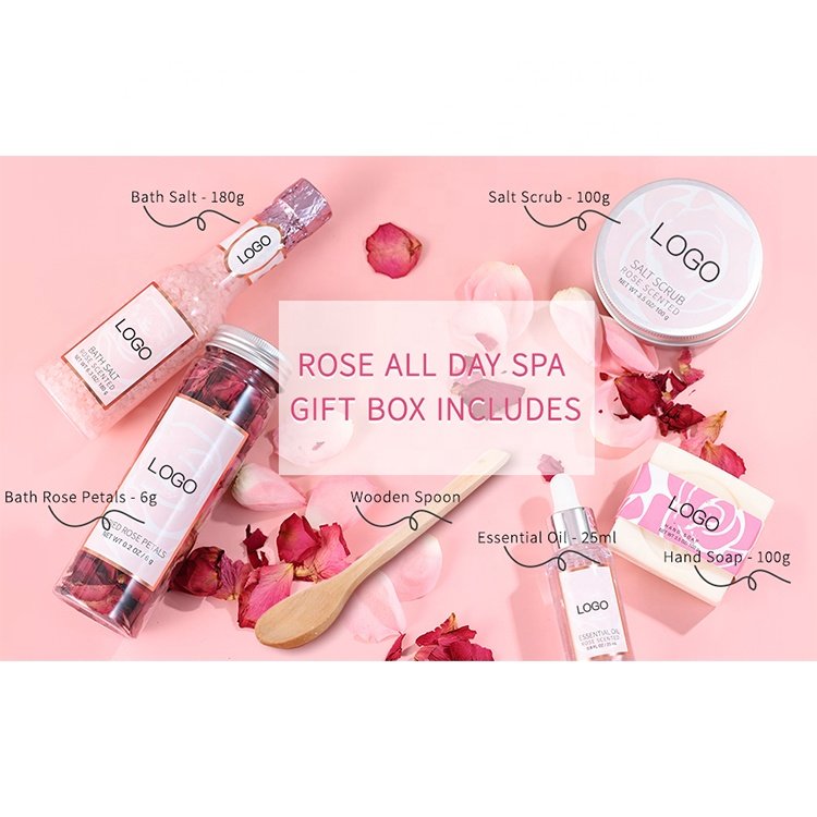 wholesale natural private label rose scent bath salt essential oil bath rose petal salt scrub bath gift sets