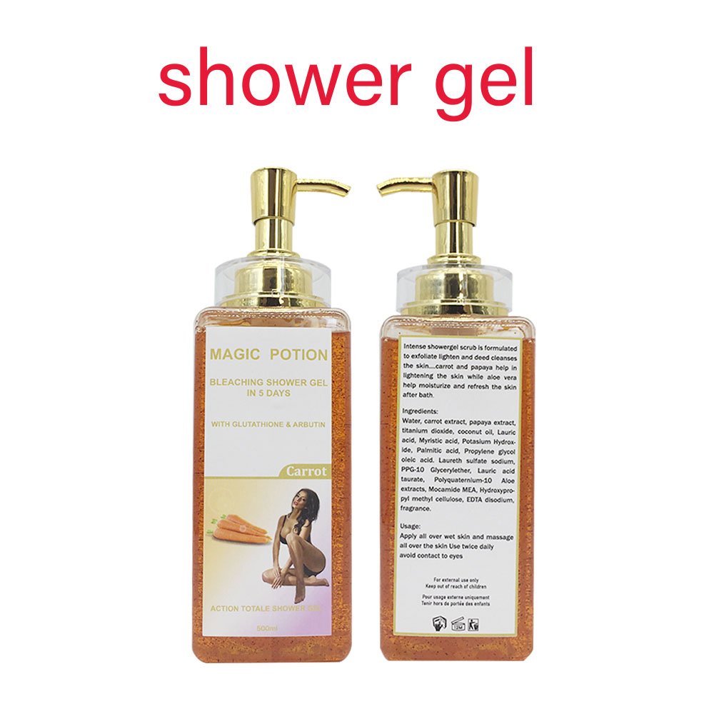 OEM Private Label Bleaching Organic Shower Gel With Glutathione And Arbutin Carrot Shower Gel Body Scrub For Exfoliating