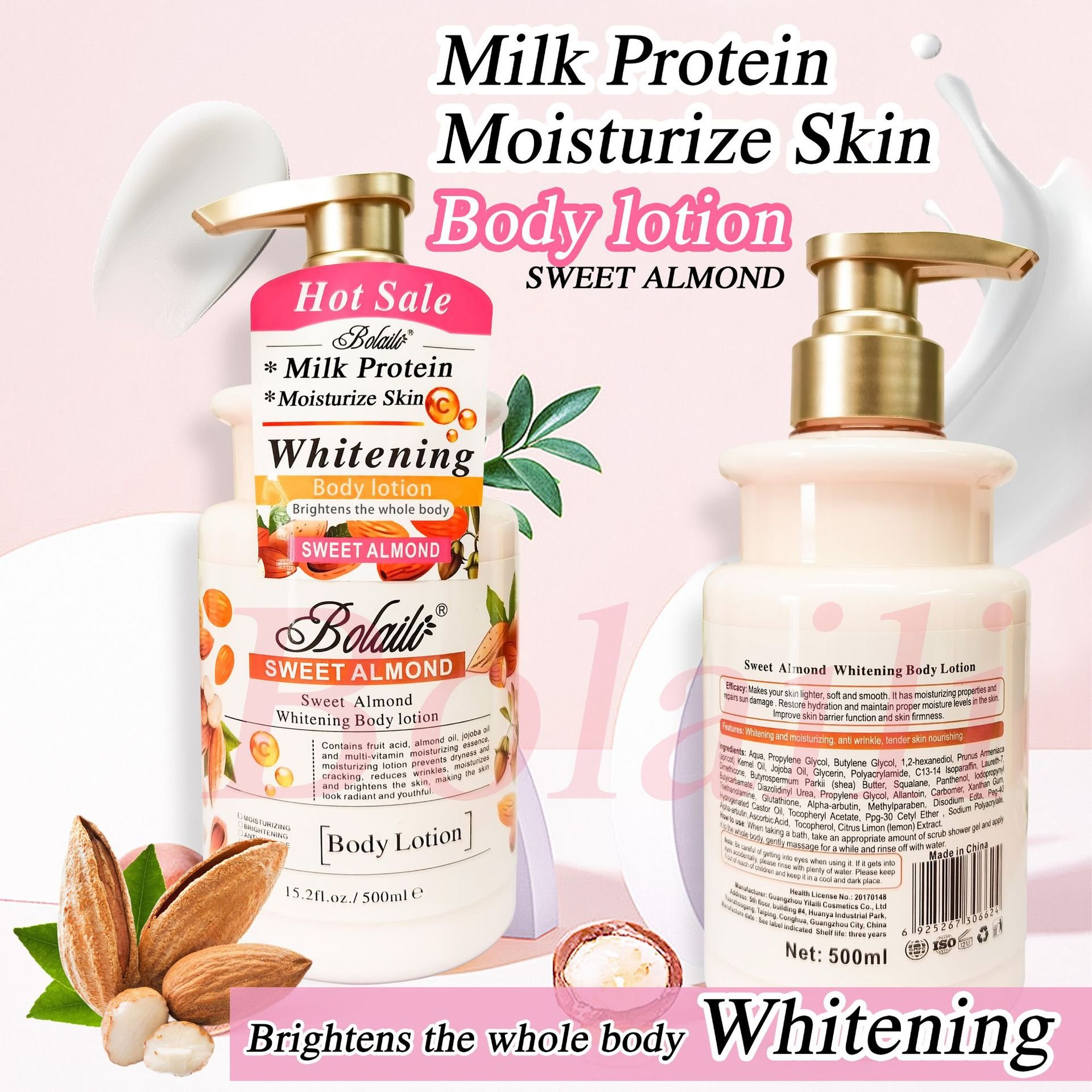 Natural Shower Gel and Body Lotion Skincare Set Vitamin C Almond Whitening Moisturizing Body Wash Scrub+Body Milk Cream