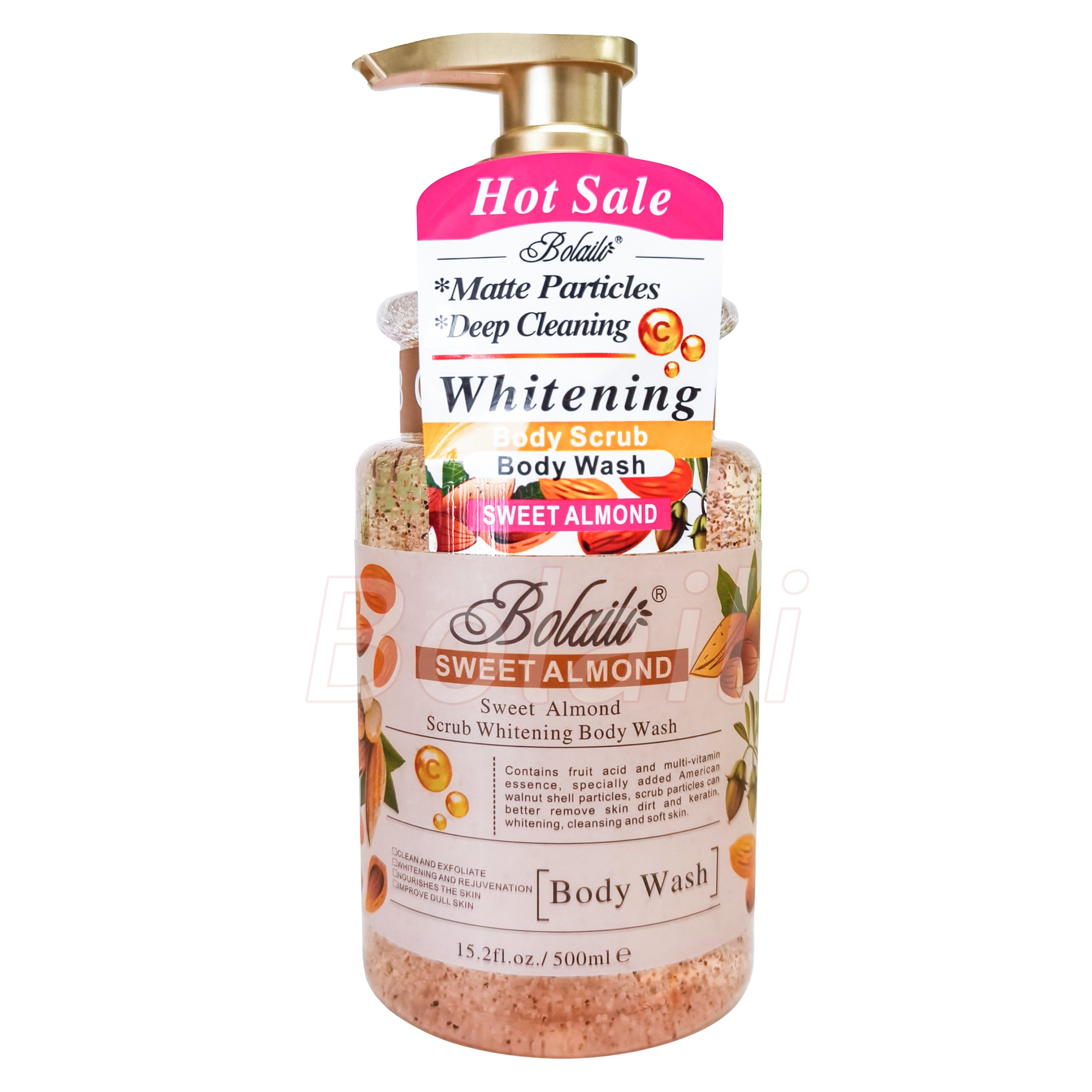Natural Shower Gel and Body Lotion Skincare Set Vitamin C Almond Whitening Moisturizing Body Wash Scrub+Body Milk Cream
