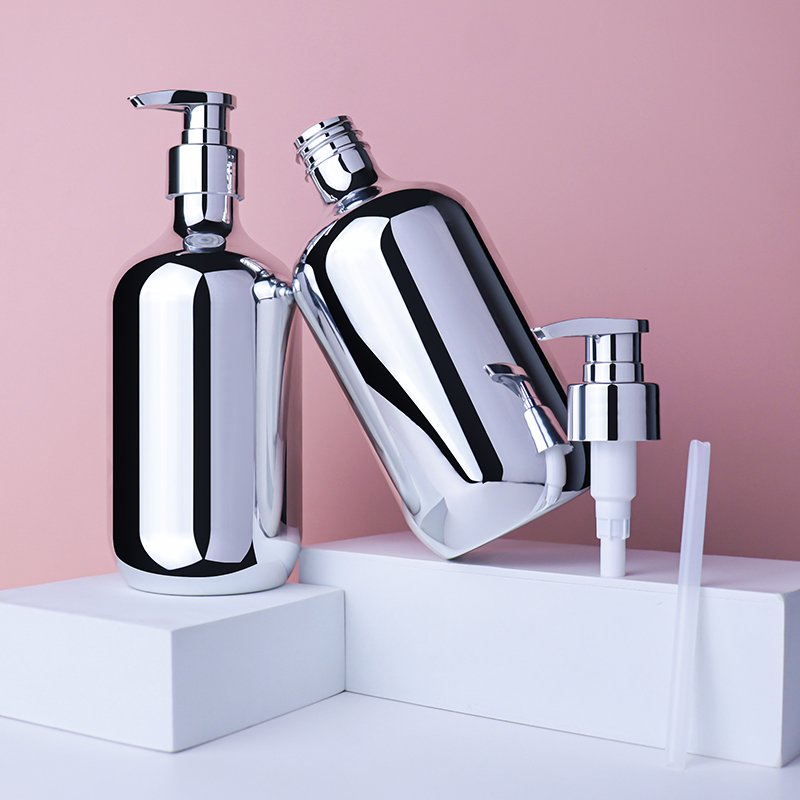 wholesale 500ml lotion pump bottle for liquid body wash 16oz silver PET plastic shampoo bottles lunxy
