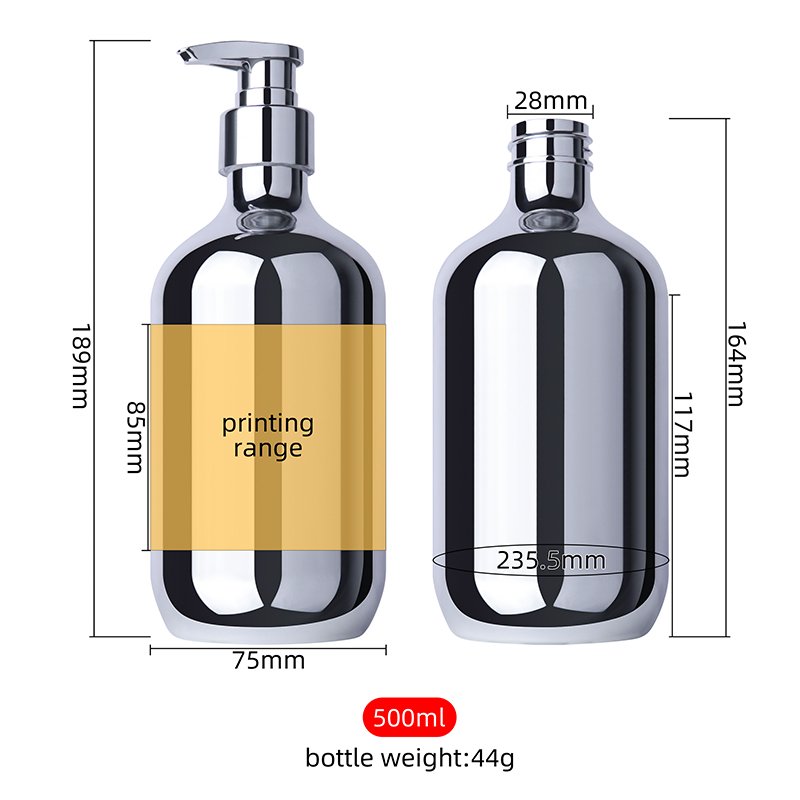 wholesale 500ml lotion pump bottle for liquid body wash 16oz silver PET plastic shampoo bottles lunxy