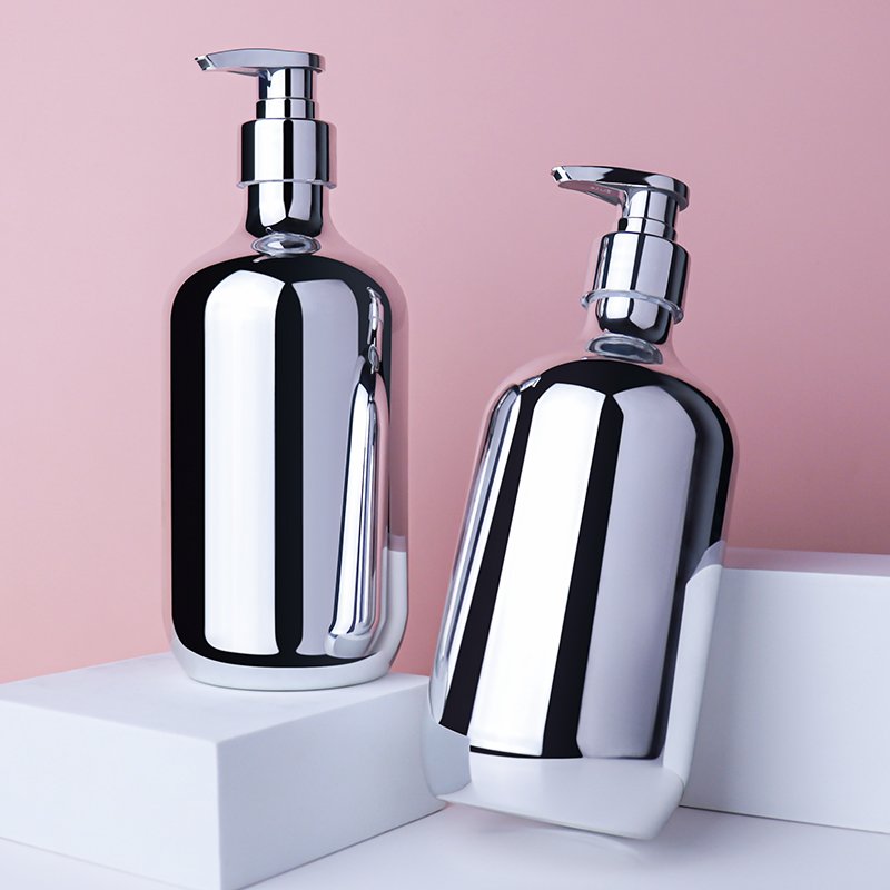 wholesale 500ml lotion pump bottle for liquid body wash 16oz silver PET plastic shampoo bottles lunxy