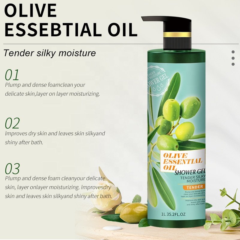 1000 Ml Plant Essential Oil Moisturizing Deep Cleansing Brighten Skin Color Shower Gel in Stock Olive Adults Female Bath Gel