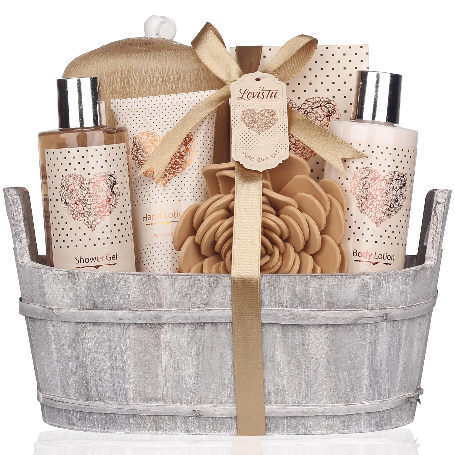 Spa Gift Basket Bath And Body Set With Vanilla Fragrance By Lovestee Bath Gift Basket Includes Shower Gel, Body Lotion